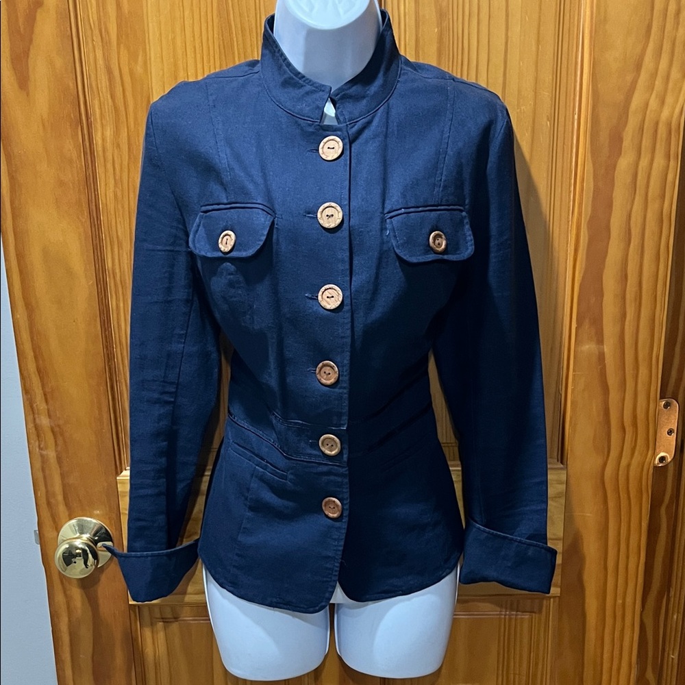 Chadwicks Navy Lightweight Military Style Jacket with Wooden Buttons - Picture 2 of 15